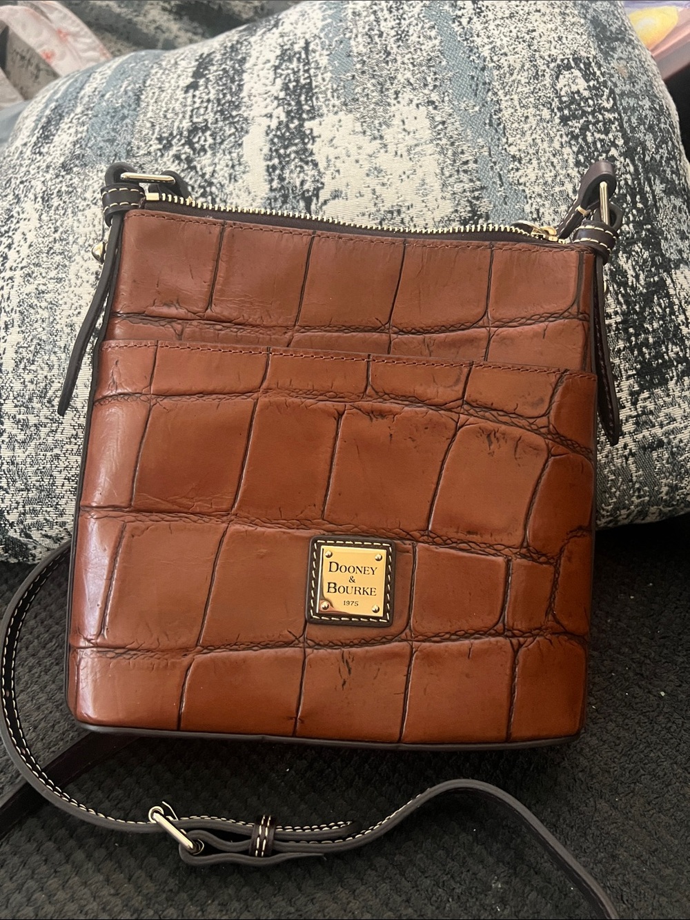 Dooney & Bourke Cognac Croc-Embossed Leather Messenger Bag